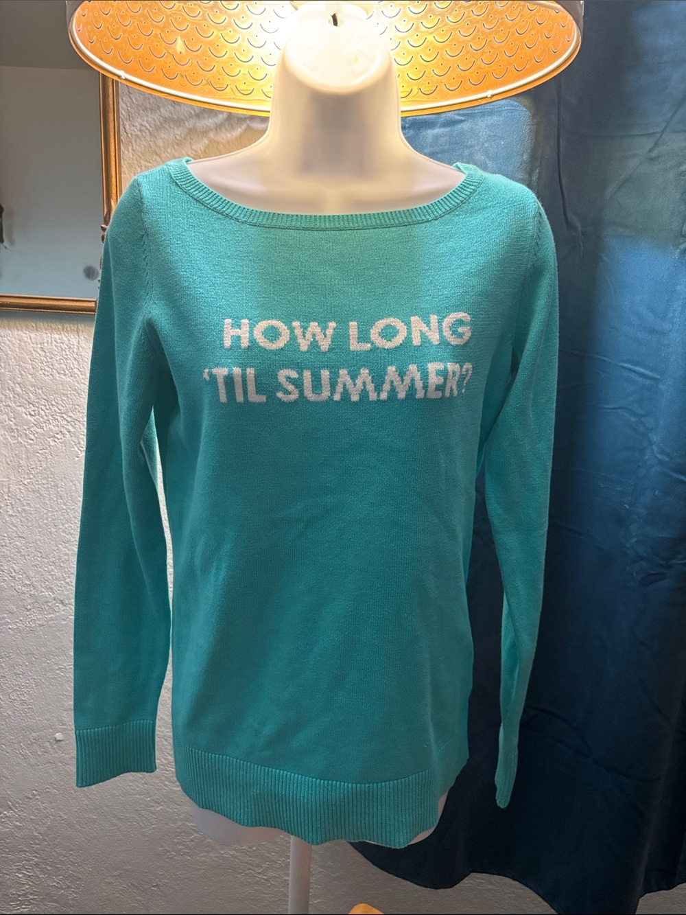Lilly Pulitzer Teal Crewneck Sweater with White 'How Long 'Til Summer?' Text